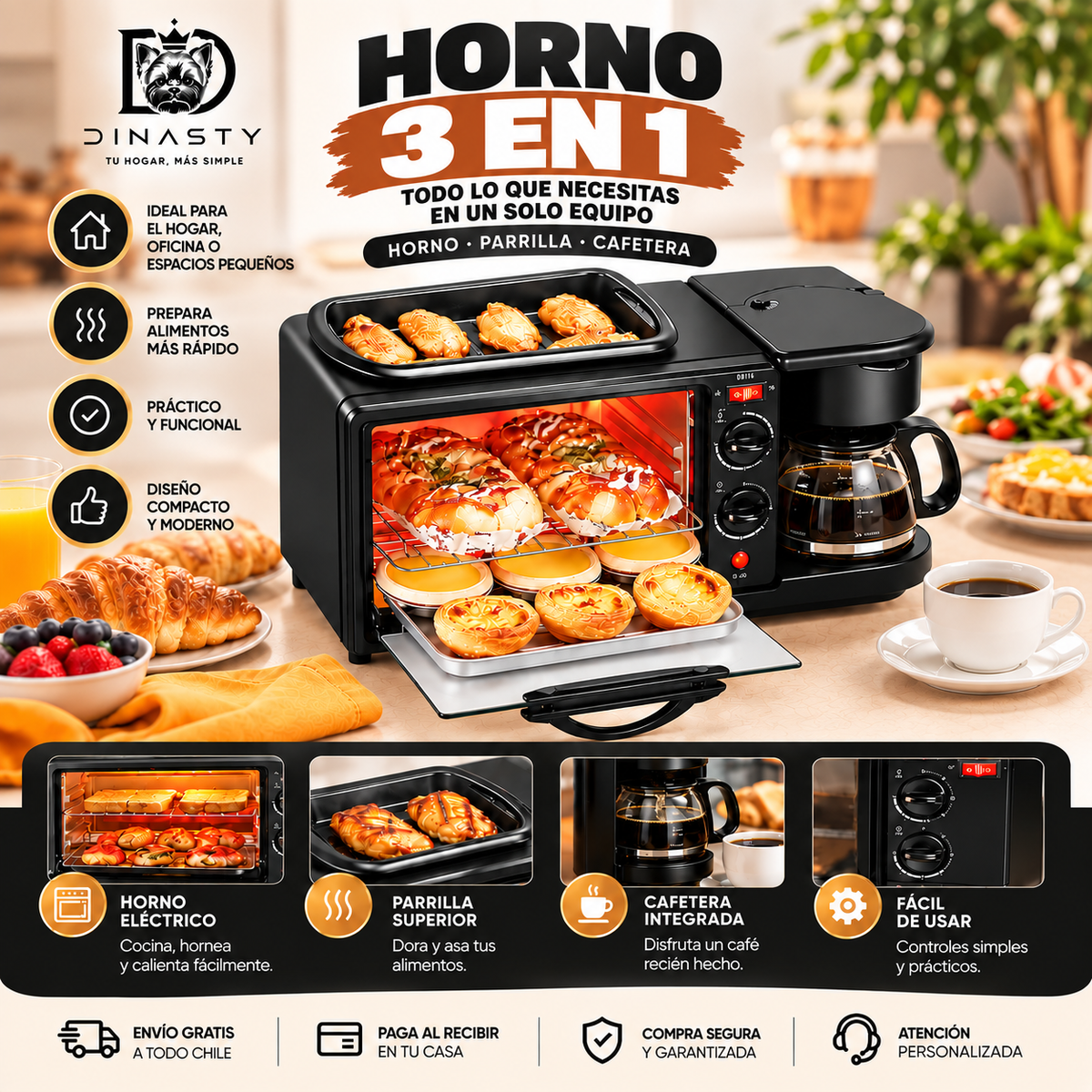 Horno 3 en 1™ | Prepara 3 cosas a la vez